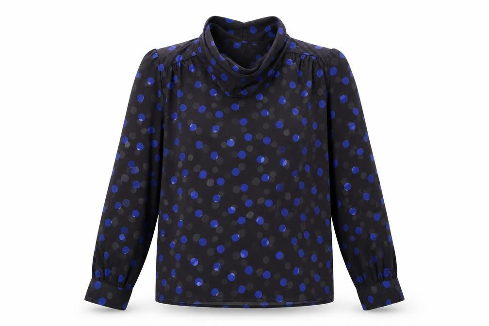 Marks and Spencer Womens Black Polka Dot Polyester Basic Blouse Size 10 Roll Neck