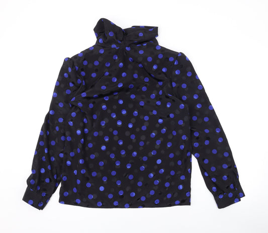 Marks and Spencer Womens Black Polka Dot Polyester Basic Blouse Size 10 Roll Neck