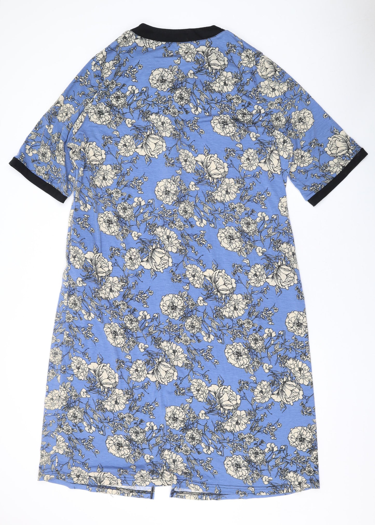 Besdel Womens Blue Floral Cotton T-Shirt Dress Size XL V-Neck Zip