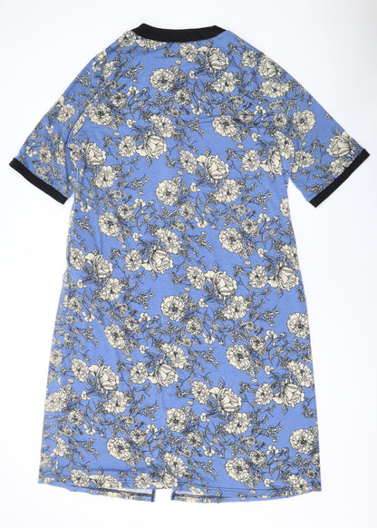 Besdel Womens Blue Floral Cotton T-Shirt Dress Size XL V-Neck Zip