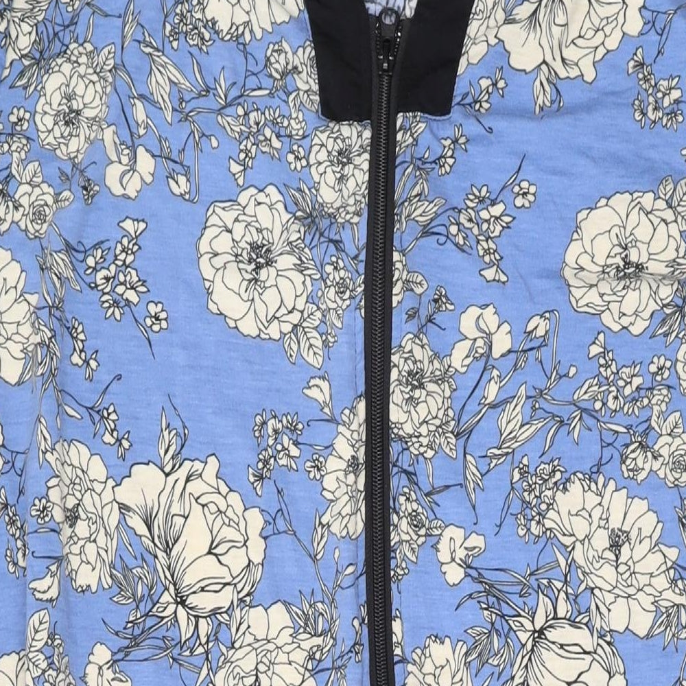 Besdel Womens Blue Floral Cotton T-Shirt Dress Size XL V-Neck Zip