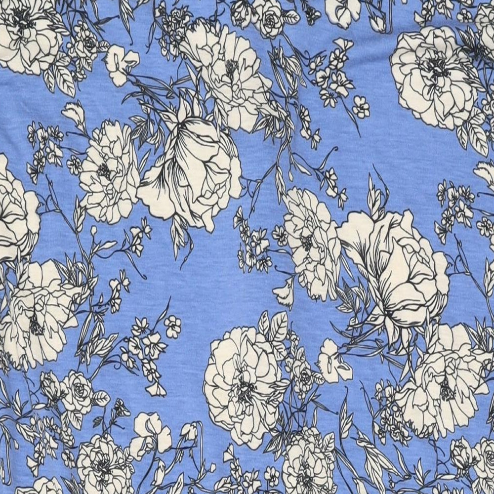 Besdel Womens Blue Floral Cotton T-Shirt Dress Size XL V-Neck Zip