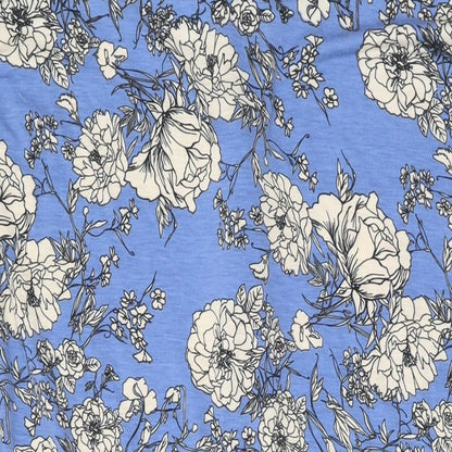 Besdel Womens Blue Floral Cotton T-Shirt Dress Size XL V-Neck Zip