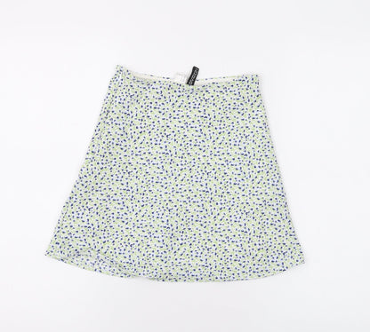 Divided by H&M Womens White Floral Polyester Mini Skirt Size 4 Zip