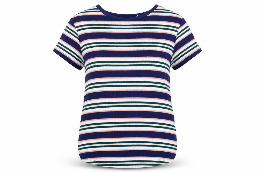 H&M Womens Blue Striped Viscose Basic T-Shirt Size XS Round Neck