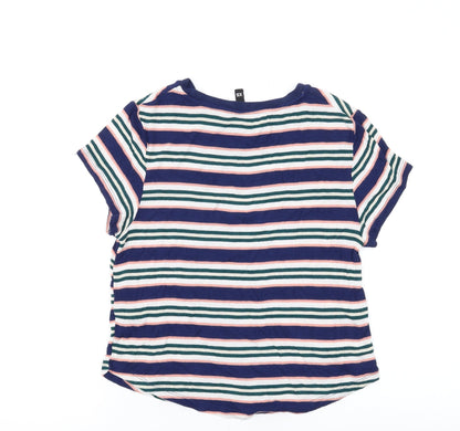H&M Womens Blue Striped Viscose Basic T-Shirt Size XS Round Neck