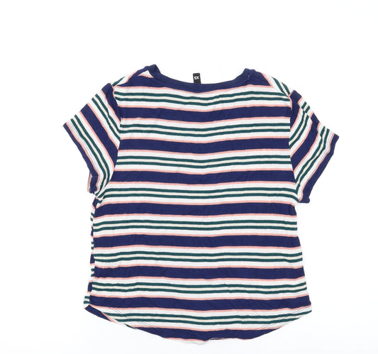 H&M Womens Blue Striped Viscose Basic T-Shirt Size XS Round Neck