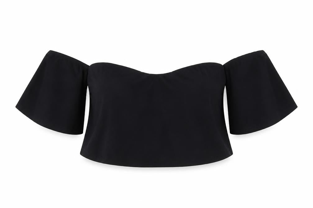 Womens UK Size 12 PRETTYLITTLETHING Black Cropped Blouse
