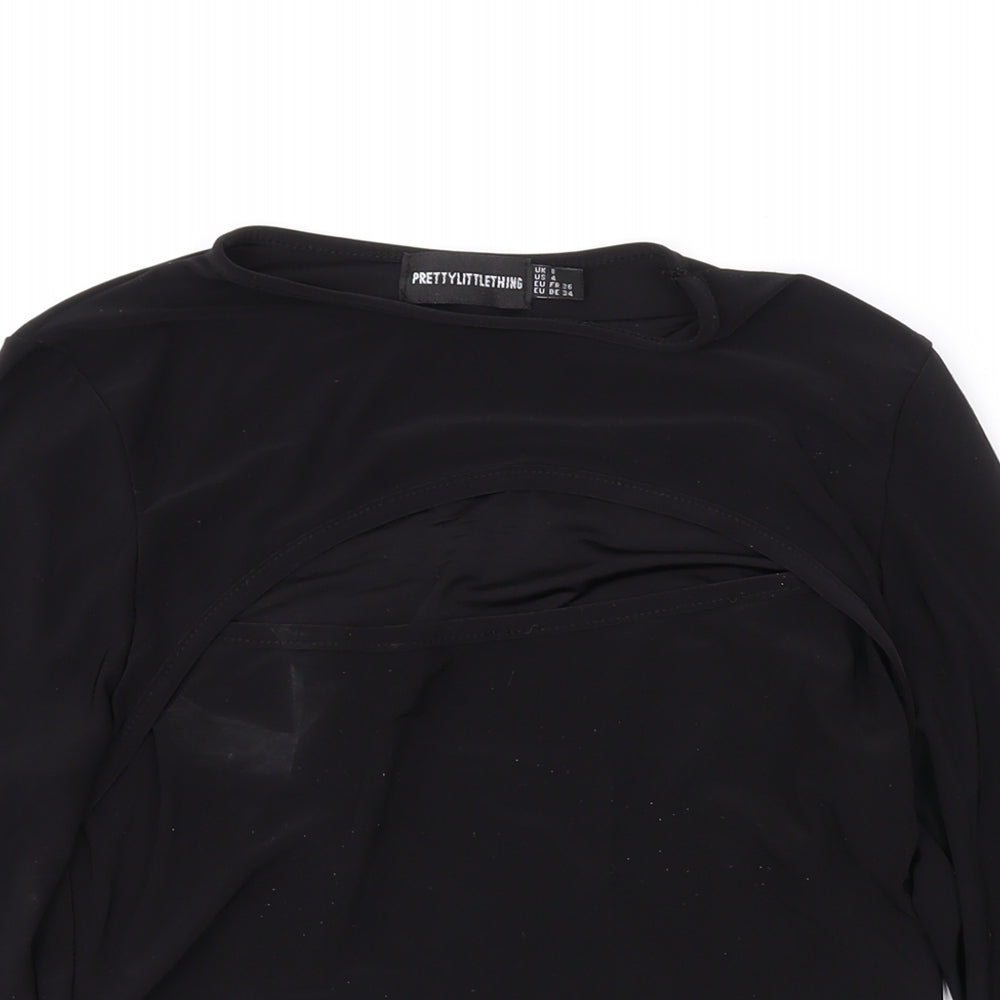 Womens UK Size 8 PRETTYLITTLETHING Black Cropped Blouse