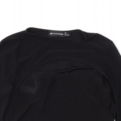 Womens UK Size 8 PRETTYLITTLETHING Black Cropped Blouse