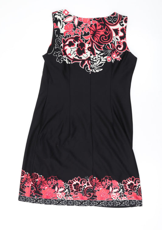 Ronni Nicole Womens Black Geometric Polyester A-Line Size 12 Round Neck