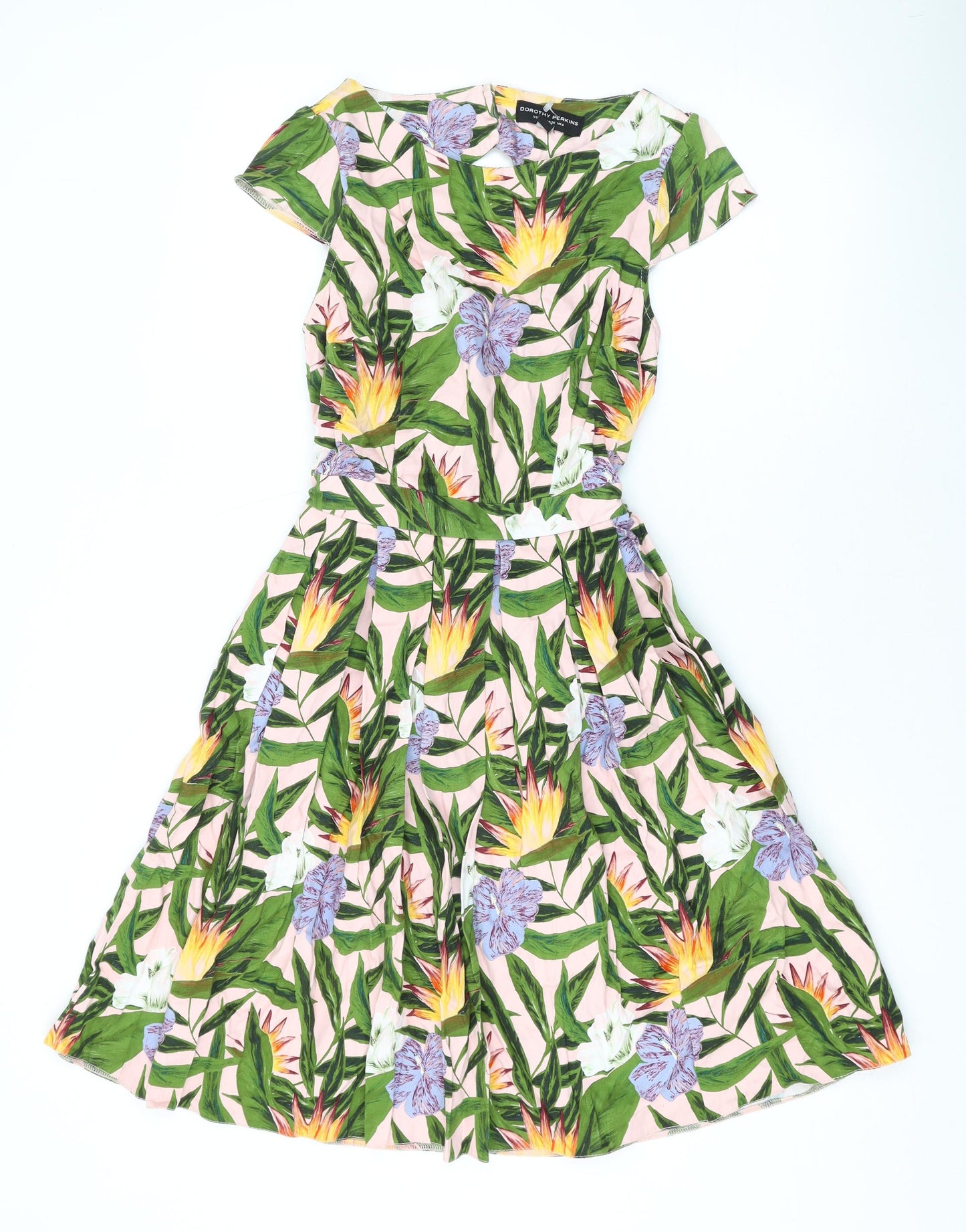 Dorothy Perkins Womens Pink Geometric Cotton A-Line Size 8 Round Neck Zip