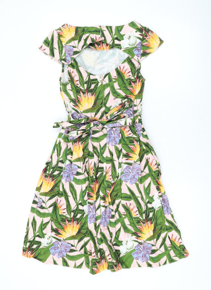 Dorothy Perkins Womens Pink Geometric Cotton A-Line Size 8 Round Neck Zip