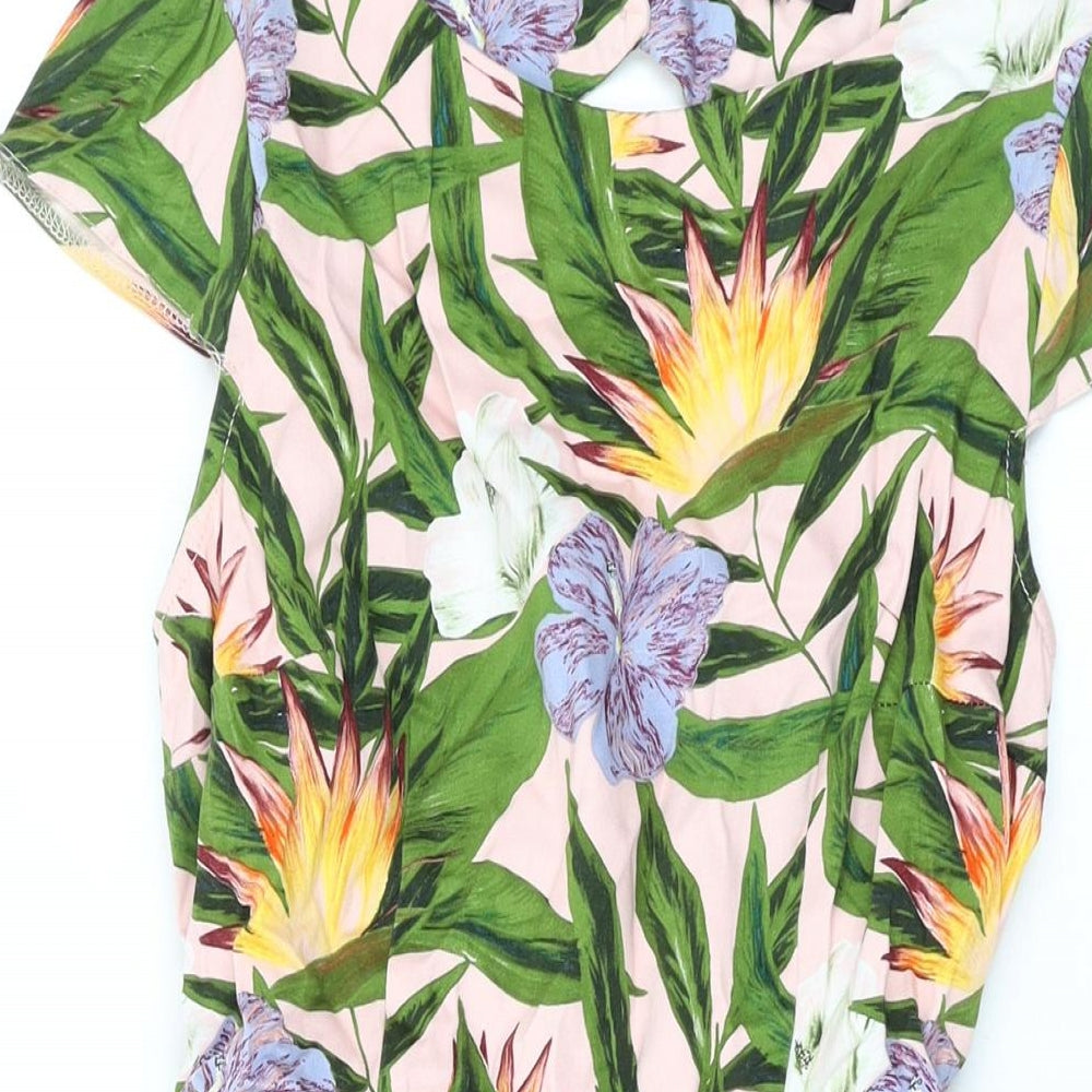 Dorothy Perkins Womens Pink Geometric Cotton A-Line Size 8 Round Neck Zip