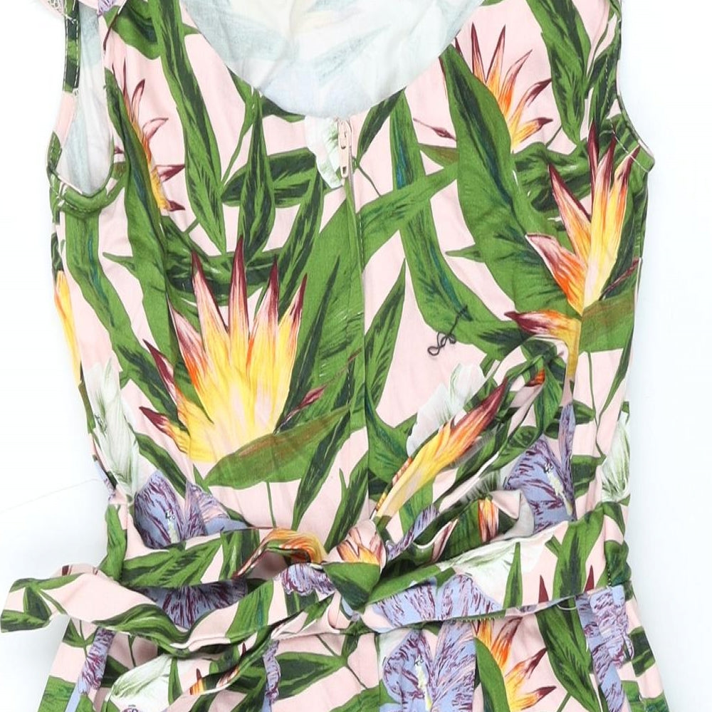 Dorothy Perkins Womens Pink Geometric Cotton A-Line Size 8 Round Neck Zip