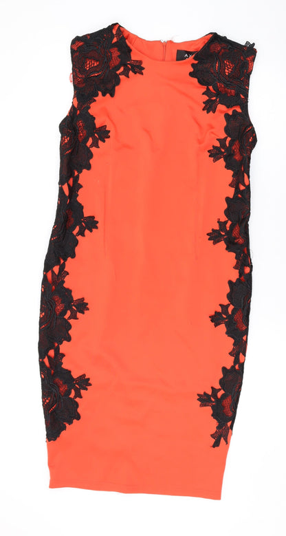 AX Paris Womens Orange Geometric Polyester Pencil Dress Size 16 Round Neck Zip