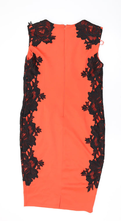 AX Paris Womens Orange Geometric Polyester Pencil Dress Size 16 Round Neck Zip