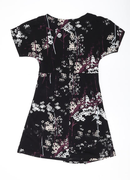 NEXT Womens Black Floral Polyester T-Shirt Dress Size 8 Round Neck Pullover