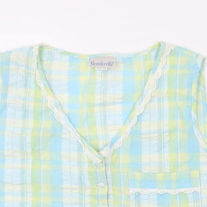 Slenderella Womens Blue Plaid Cotton Basic Tank Size 18 V-Neck