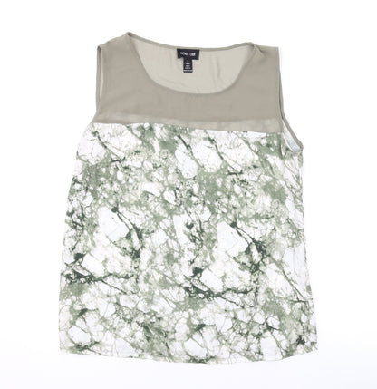 Ronen Chen Womens Green Geometric Polyester Basic Tank Size 14 Round Neck