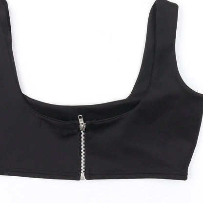 Womens UK Size 10 PRETTYLITTLETHING Black Cropped Tank