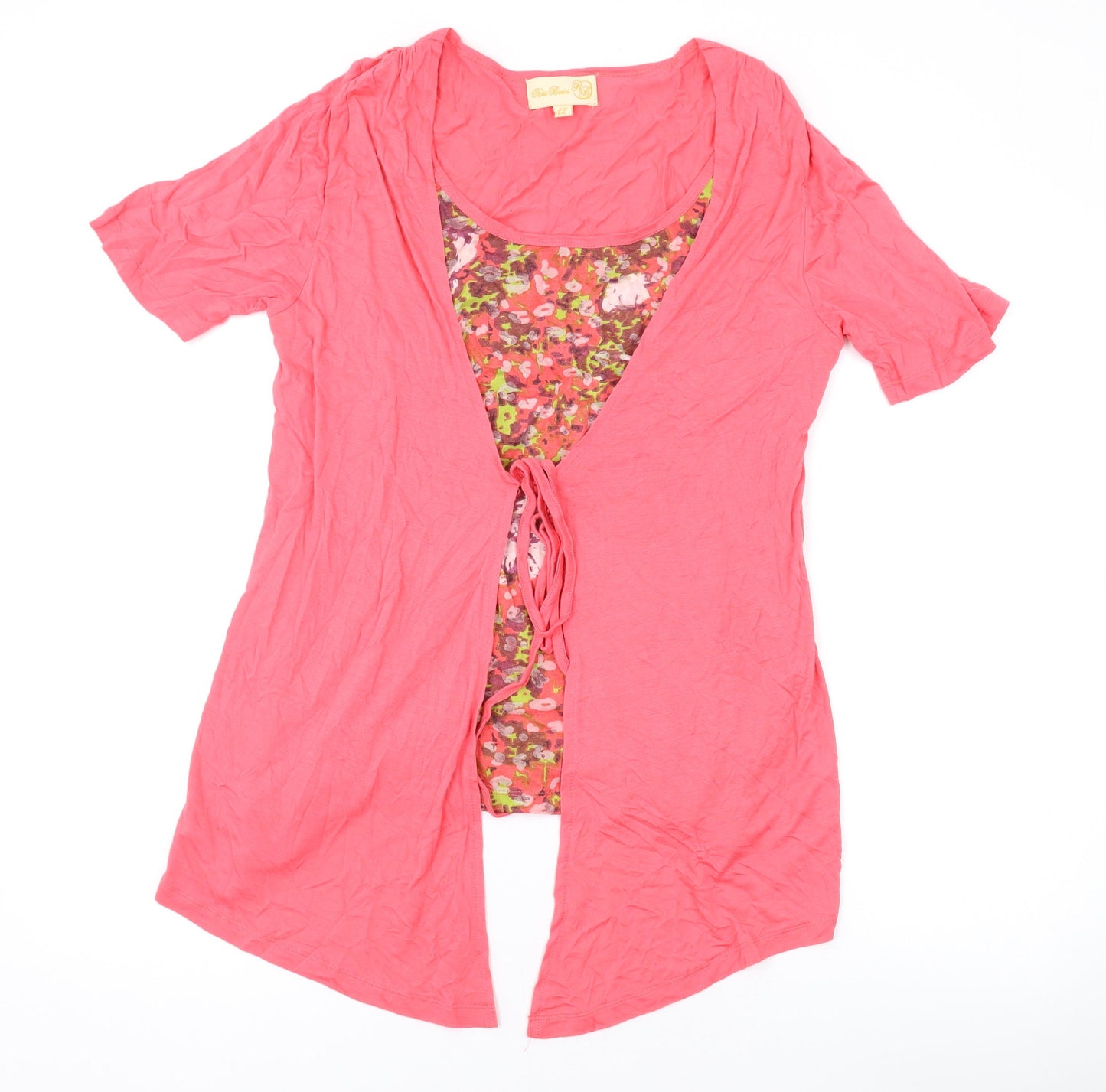Rosa Benini Womens Pink Polyester Basic Blouse Size 12 V-Neck