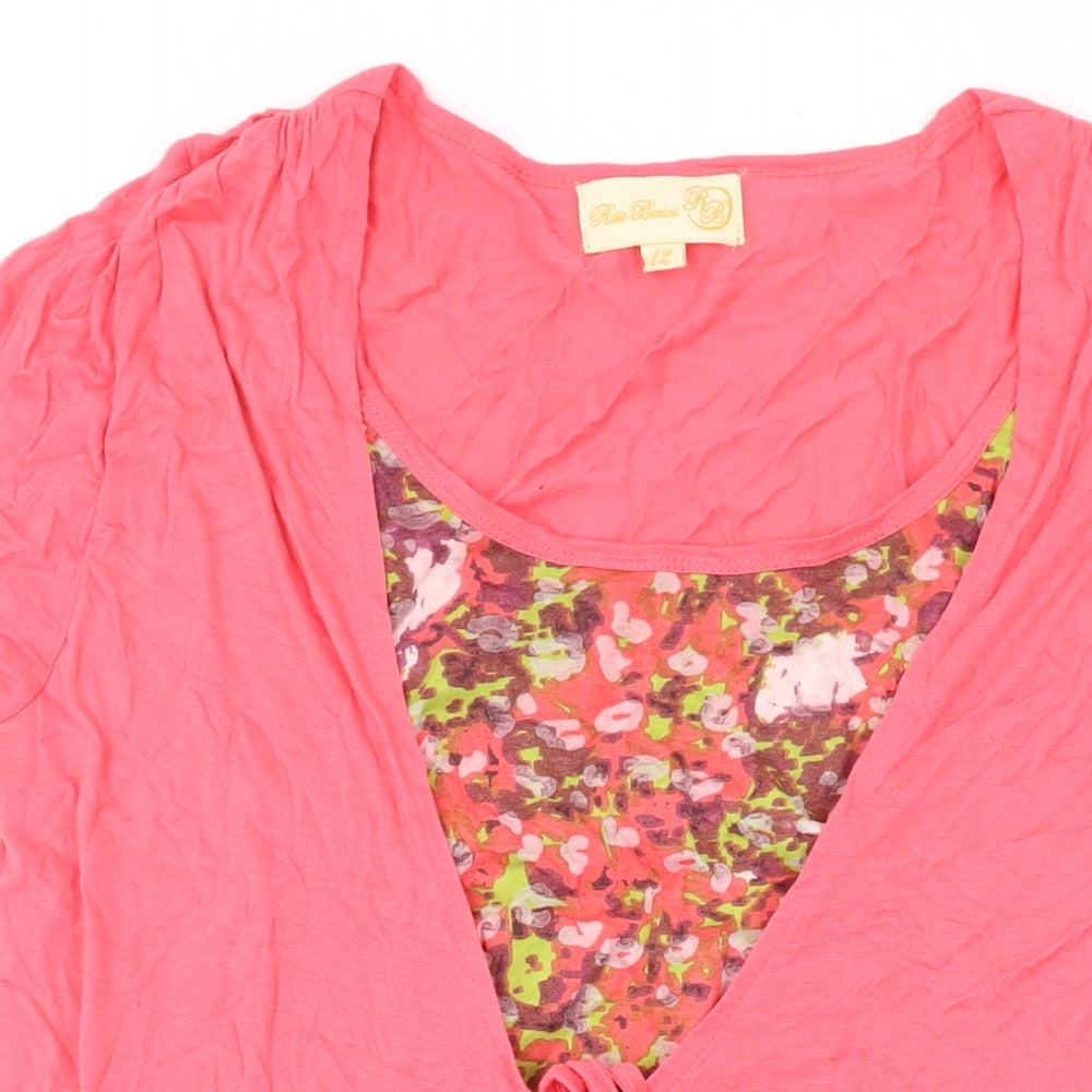 Rosa Benini Womens Pink Polyester Basic Blouse Size 12 V-Neck
