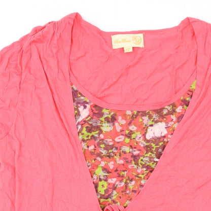 Rosa Benini Womens Pink Polyester Basic Blouse Size 12 V-Neck