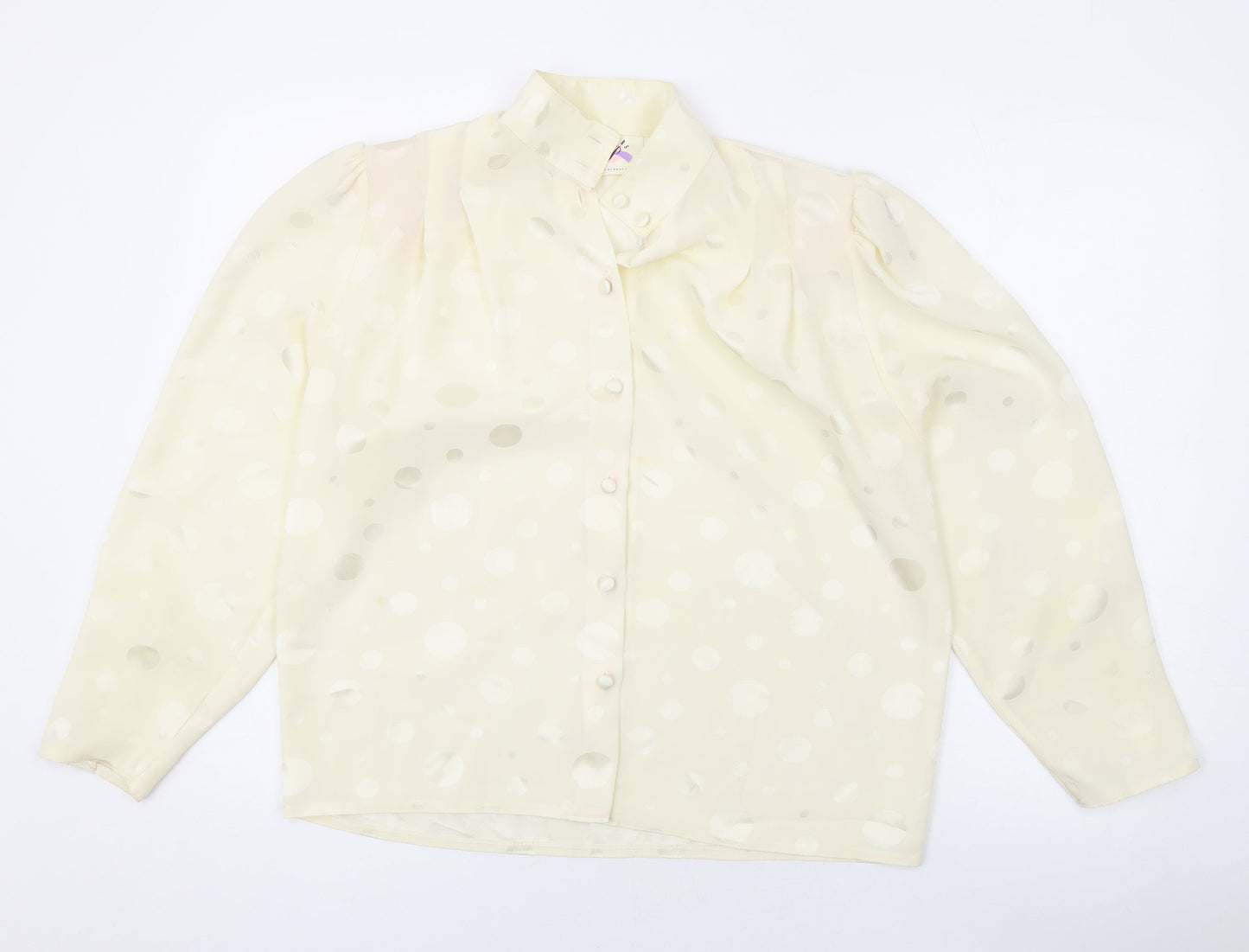 Peepers Womens Ivory Polka Dot Polyester Basic Button-Up Size 12 V-Neck