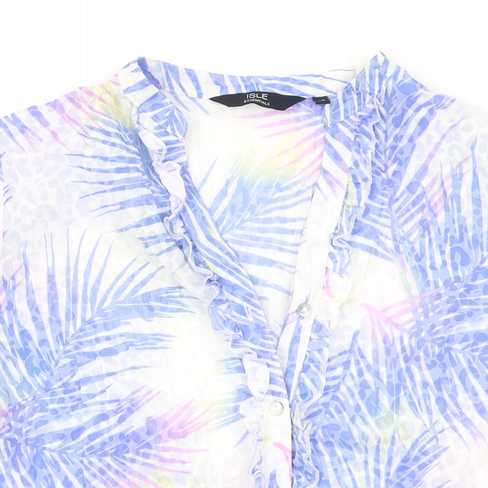 EWM Womens Blue Geometric Polyester Basic Button-Up Size 12 V-Neck