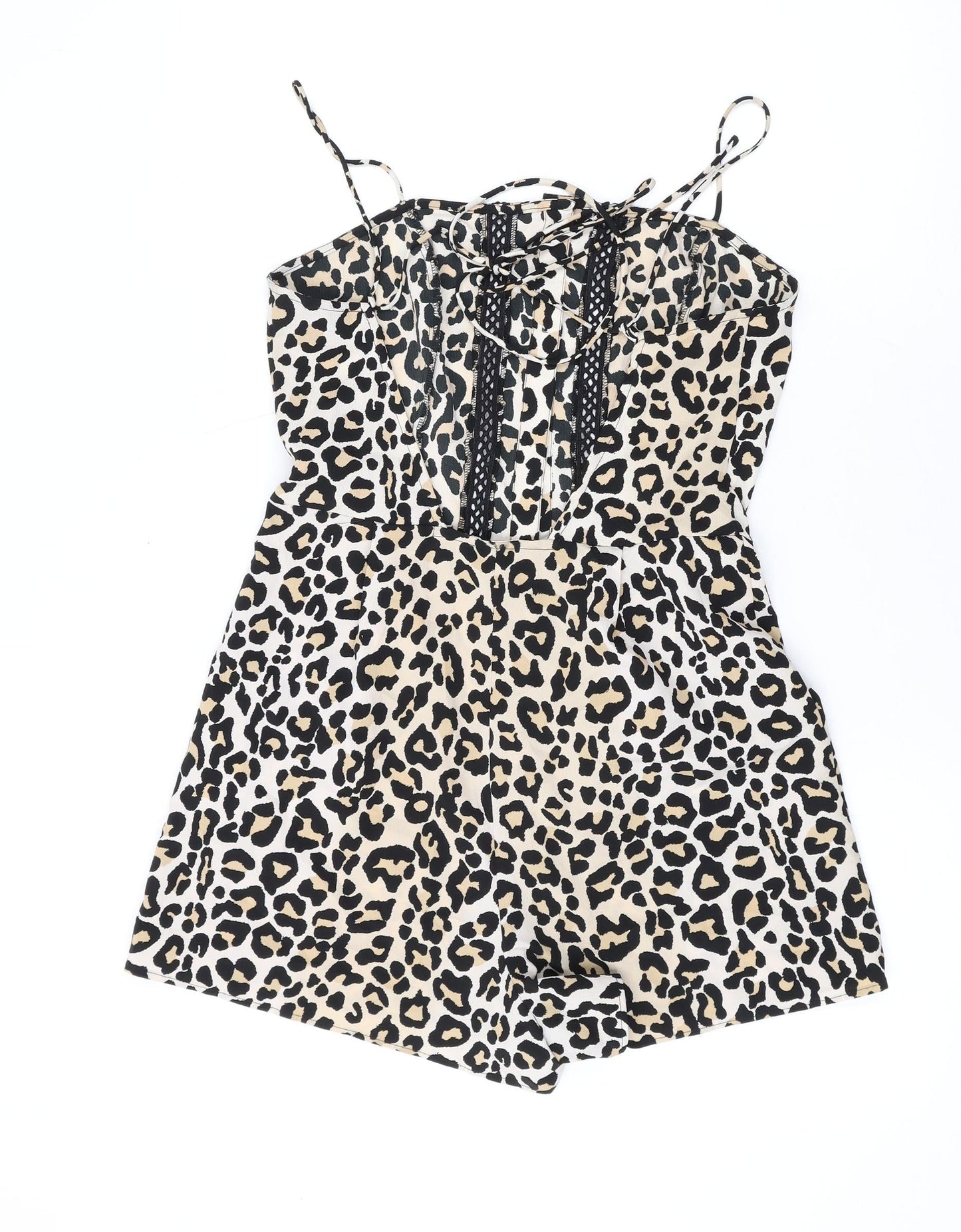 Topshop Womens Brown Animal Print Polyester Playsuit One-Piece Size 8 L3 in Button - Leopard Print