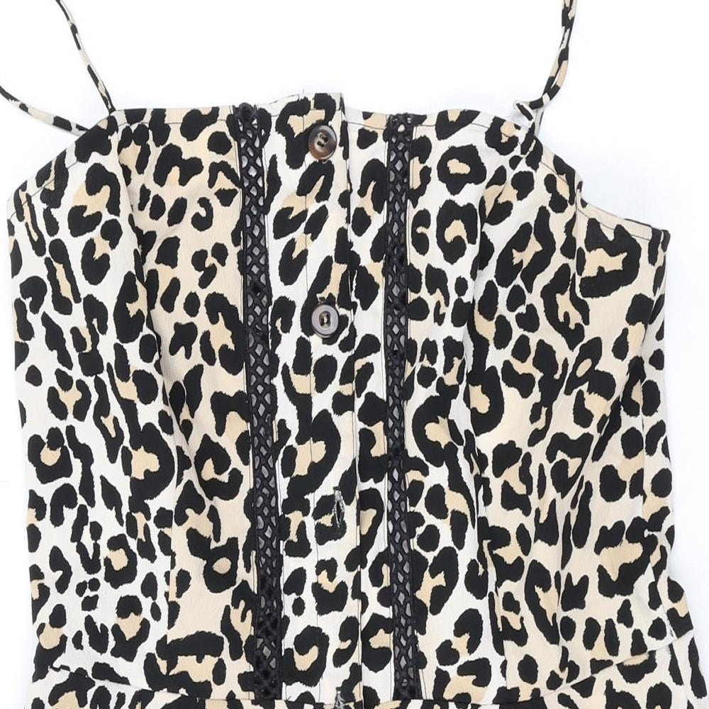 Topshop Womens Brown Animal Print Polyester Playsuit One-Piece Size 8 L3 in Button - Leopard Print