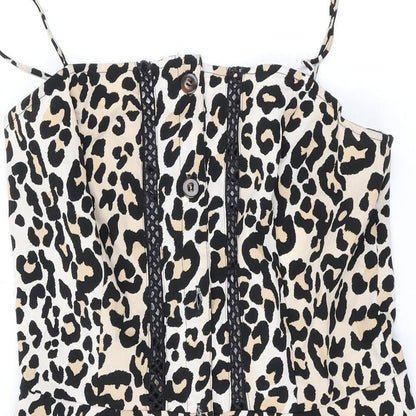 Topshop Womens Brown Animal Print Polyester Playsuit One-Piece Size 8 L3 in Button - Leopard Print