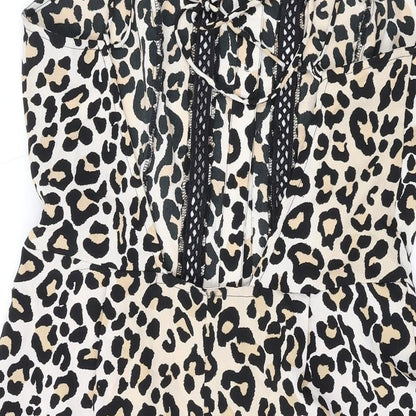 Topshop Womens Brown Animal Print Polyester Playsuit One-Piece Size 8 L3 in Button - Leopard Print