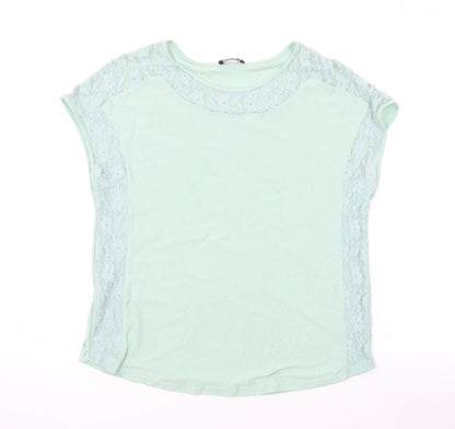 Klass Womens Green Polyester Basic T-Shirt Size M Round Neck