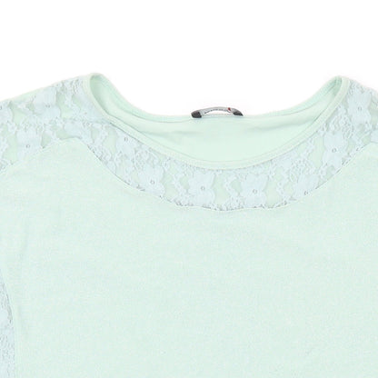 Klass Womens Green Polyester Basic T-Shirt Size M Round Neck