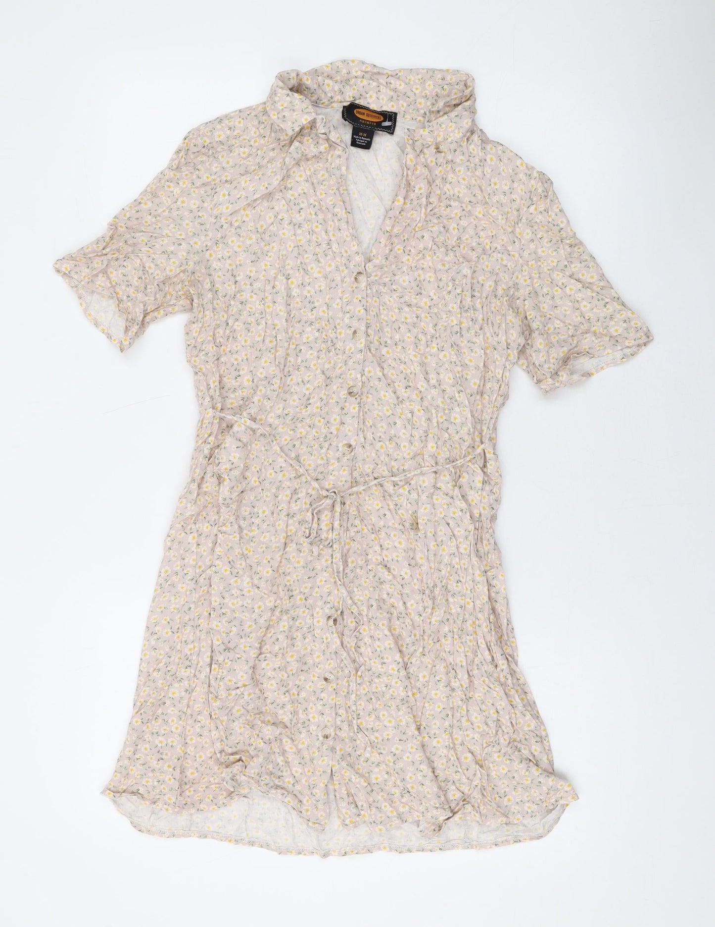 Urban Outfitters Womens Beige Floral Viscose A-Line Size M V-Neck Button