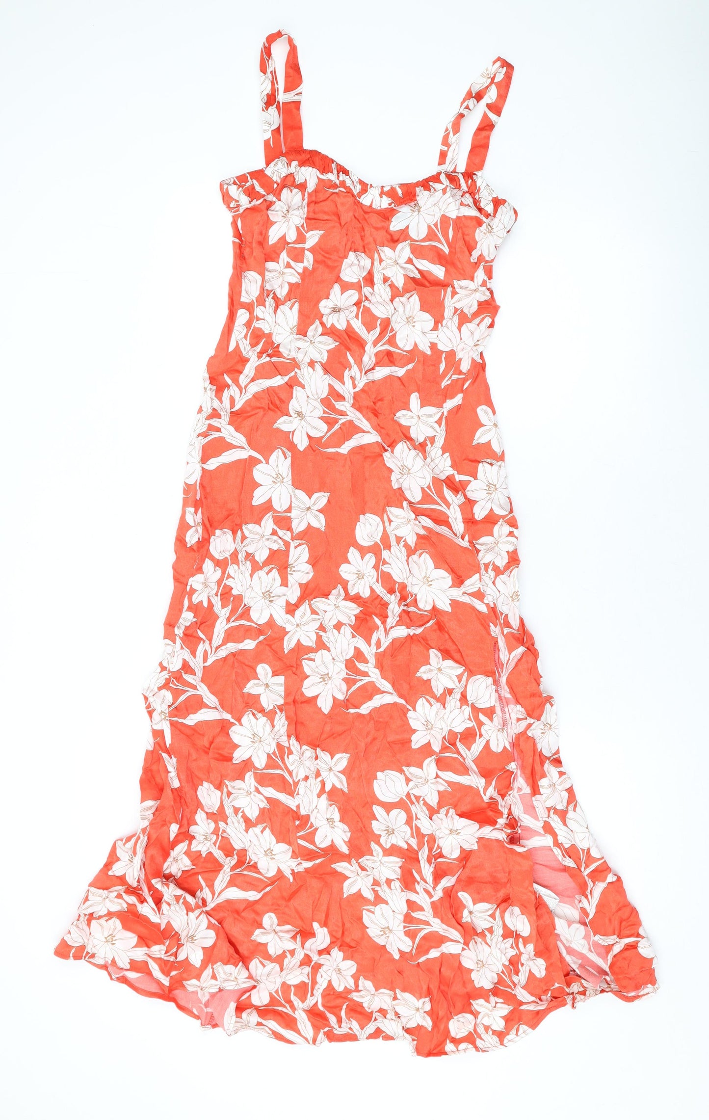 Zara Womens Red Floral Viscose A-Line Size XS Square Neck Pullover