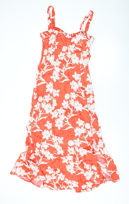 Zara Womens Red Floral Viscose A-Line Size XS Square Neck Pullover