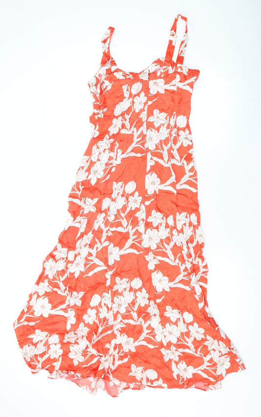 Zara Womens Red Floral Viscose A-Line Size XS Square Neck Pullover