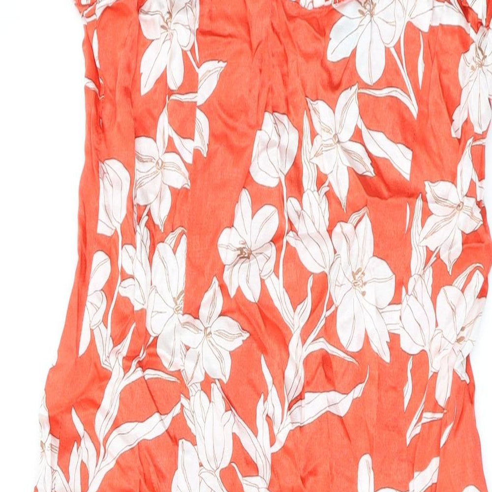 Zara Womens Red Floral Viscose A-Line Size XS Square Neck Pullover