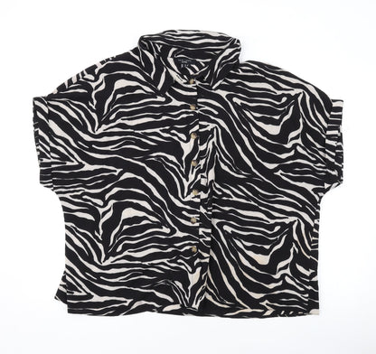 New Look Womens Black Animal Print Polyester Basic Button-Up Size 22 Collared
