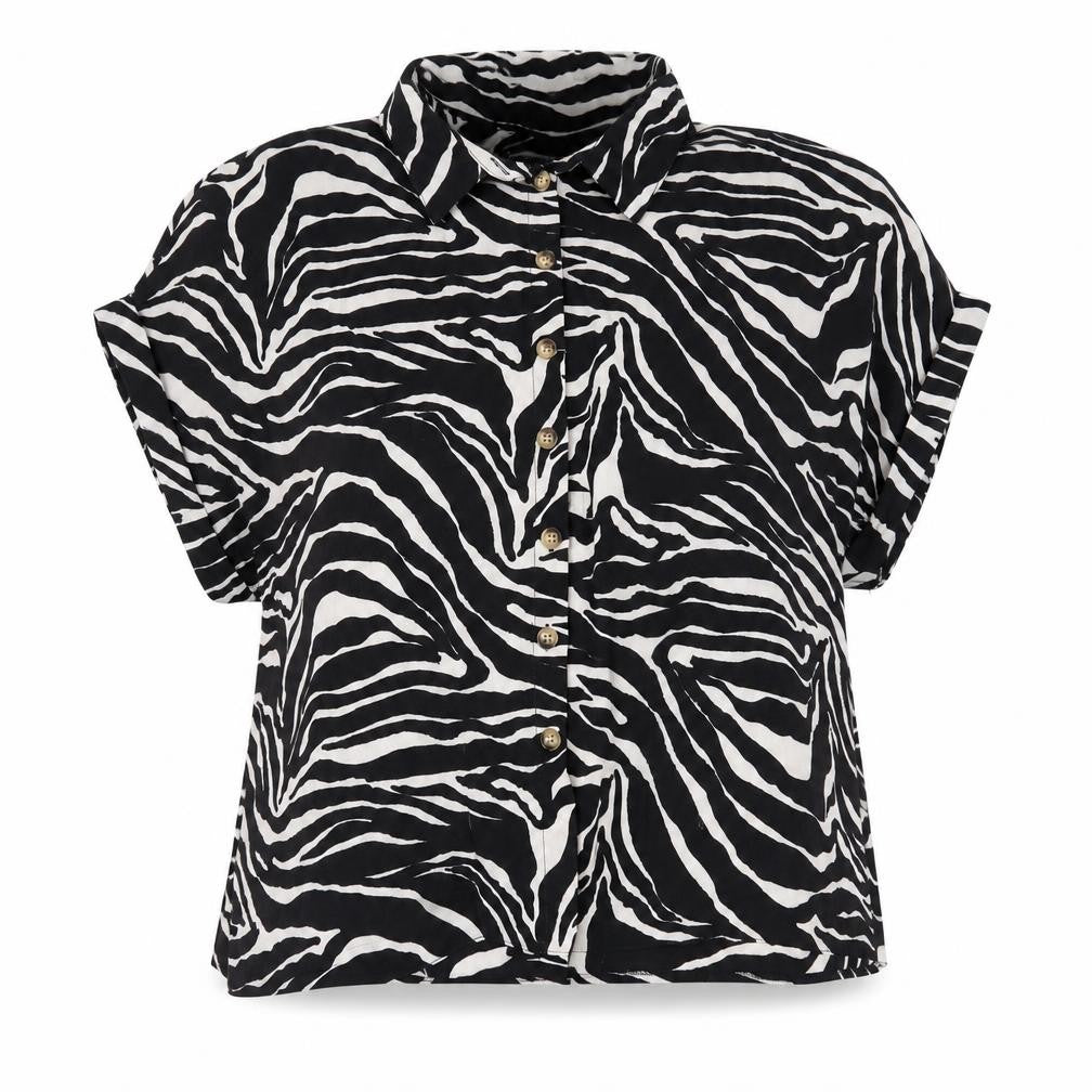 New Look Womens Black Animal Print Polyester Basic Button-Up Size 22 Collared