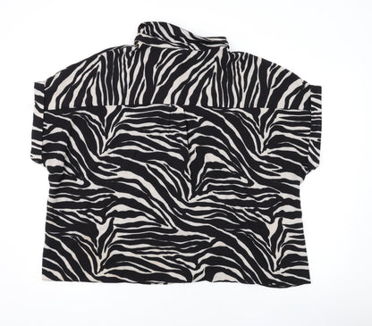 New Look Womens Black Animal Print Polyester Basic Button-Up Size 22 Collared