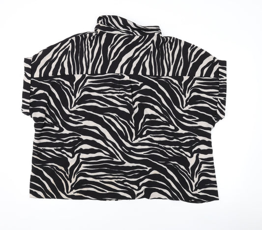 New Look Womens Black Animal Print Polyester Basic Button-Up Size 22 Collared