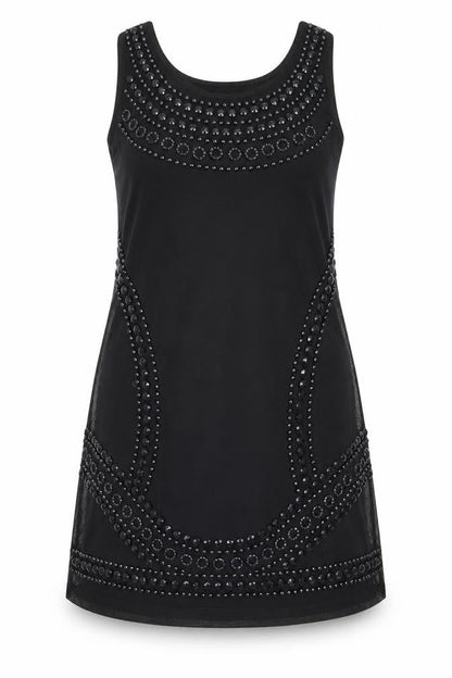 Roman Womens Black Geometric Polyester Tank Dress Size 14 Scoop Neck Pullover