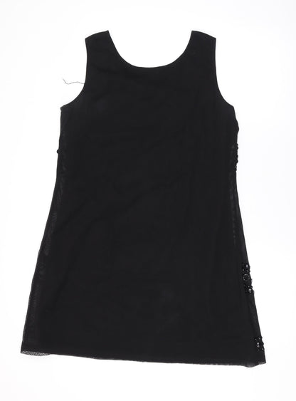 Roman Womens Black Geometric Polyester Tank Dress Size 14 Scoop Neck Pullover