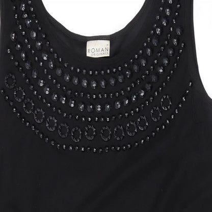 Roman Womens Black Geometric Polyester Tank Dress Size 14 Scoop Neck Pullover