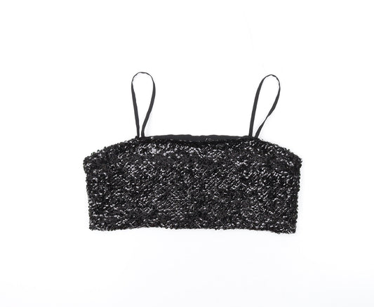 Nasty Gal Womens Black Polyester Cropped Tank Size 10 Square Neck - Sequins