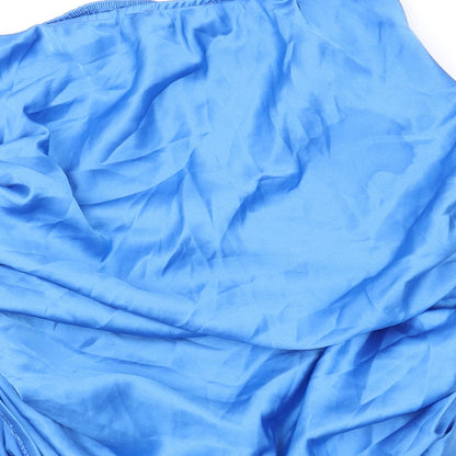 Boohoo Womens Blue Polyester Basic Blouse Size 10 Off the Shoulder